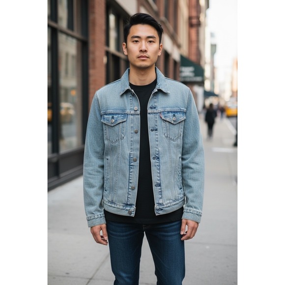 Levi's Other - Levi's Denim Trucker Jacket Light Wash Vintage Style Mens Size L Red Tab Classic